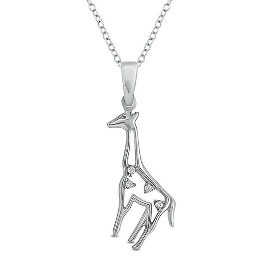 Natural Diamond Accent Giraffe Pendant in Sterling Silver
