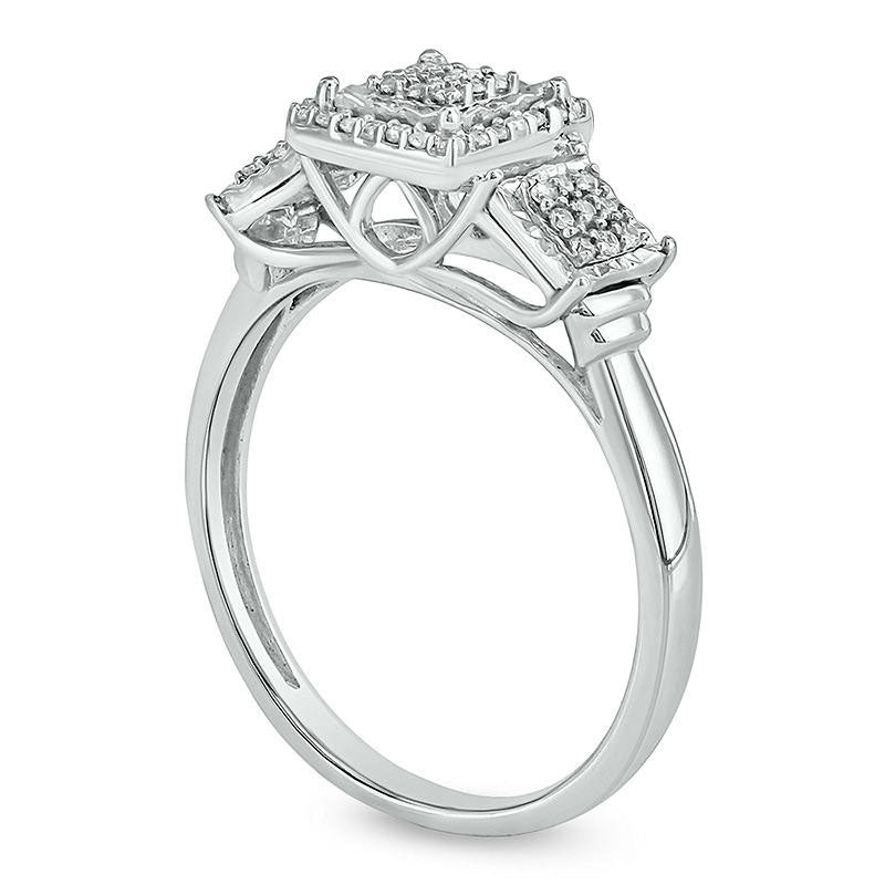 0.17 CT. T.W. Composite Natural Diamond Three Stone Square Frame Promise Ring in Sterling Silver