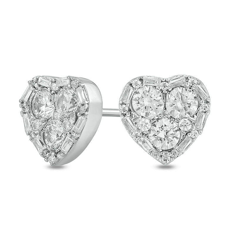 1.2 CT. T.W. Composite Diamond Art Deco Heart Frame Stud Earrings in 10K White Gold