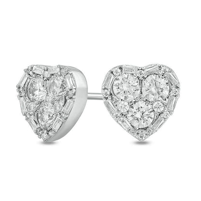1.2 CT. T.W. Composite Diamond Art Deco Heart Frame Stud Earrings in 10K White Gold