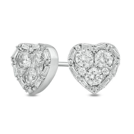 1.2 CT. T.W. Composite Diamond Art Deco Heart Frame Stud Earrings in 10K White Gold