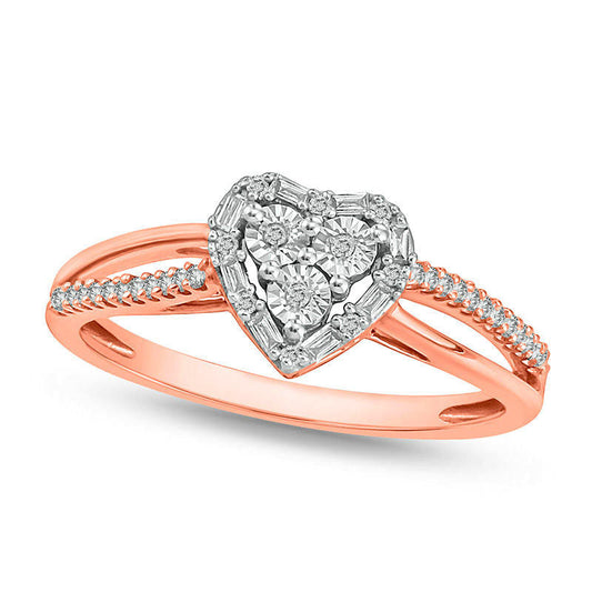 0.17 CT. T.W. Composite Natural Diamond Art Deco Heart Frame Promise Ring in Sterling Silver with Solid 14K Rose Gold Plate