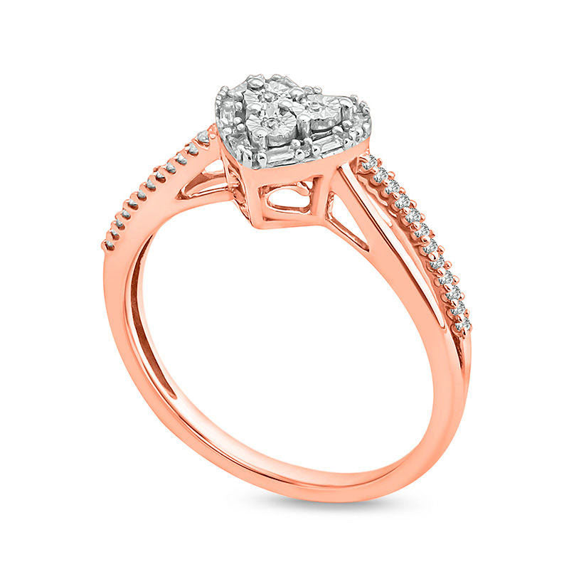 0.17 CT. T.W. Composite Natural Diamond Art Deco Heart Frame Promise Ring in Sterling Silver with Solid 14K Rose Gold Plate