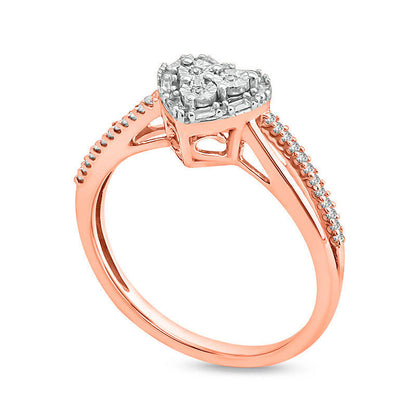 0.17 CT. T.W. Composite Natural Diamond Art Deco Heart Frame Promise Ring in Sterling Silver with Solid 14K Rose Gold Plate