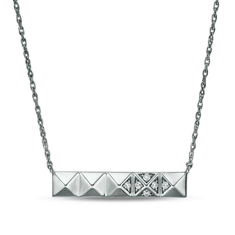 0.05 CT. T.W. Natural Diamond Rectangular Bar Necklace in Sterling Silver - 18.85