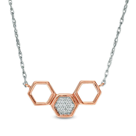 0.05 CT. T.W. Natural Diamond Triple Hexagon Necklace in 10K Two-Tone Gold - 18.65