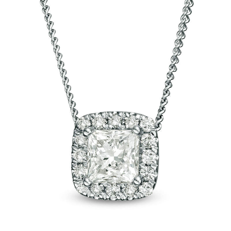 0.33 CT. T.W. Certified Princess-Cut Natural Diamond Frame Pendant in 14K White Gold (I/SI2)
