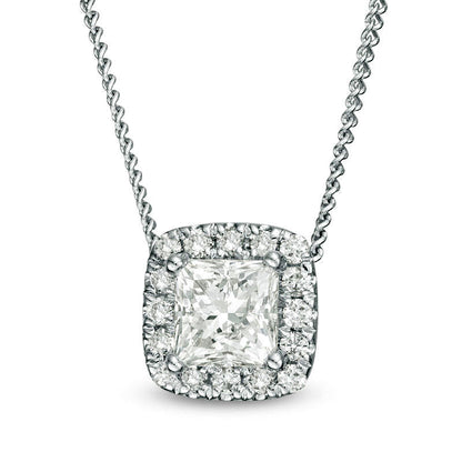 0.33 CT. T.W. Certified Princess-Cut Natural Diamond Frame Pendant in 14K White Gold (I/SI2)