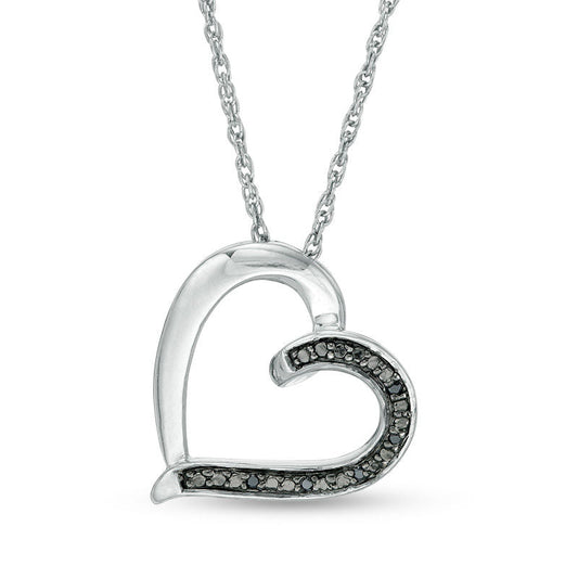 Enhanced Black Natural Diamond Accent Tilted Loop Heart Outline Pendant in 10K White Gold