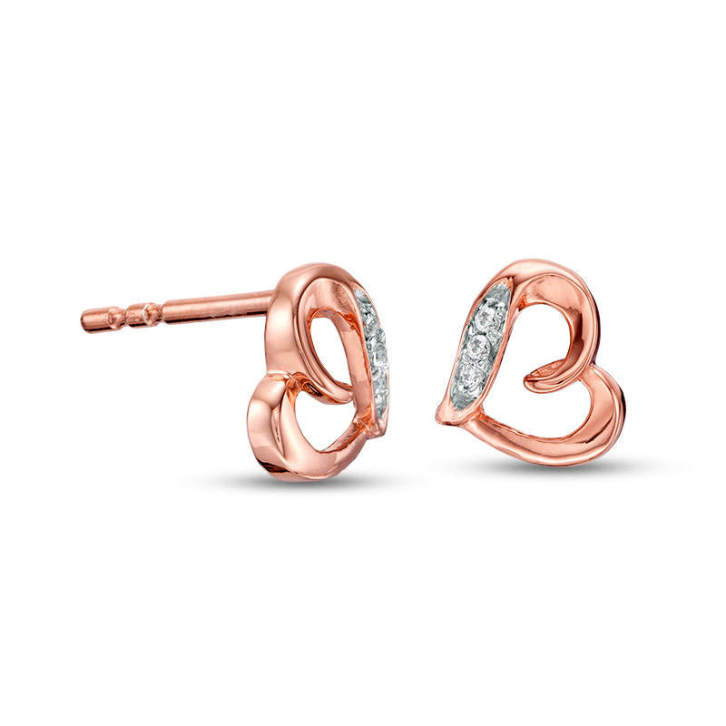 Diamond Accent Loop Heart Stud Earrings in 10K Rose Gold