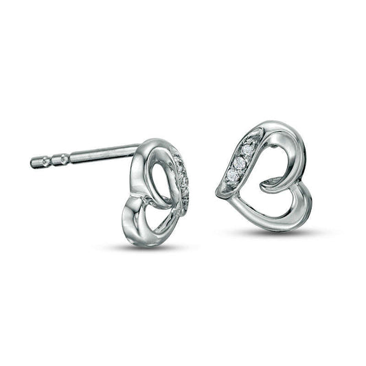 Diamond Accent Loop Heart Stud Earrings in 10K White Gold