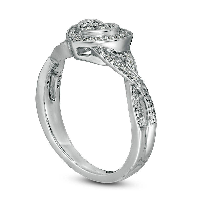 0.10 CT. T.W. Natural Diamond Heart Frame Crossover Shank Promise Ring in Sterling Silver