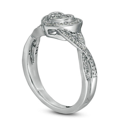 0.10 CT. T.W. Natural Diamond Heart Frame Crossover Shank Promise Ring in Sterling Silver