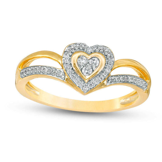 0.13 CT. T.W. Composite Natural Diamond Heart Frame Split Shank Promise Ring in Solid 10K Yellow Gold