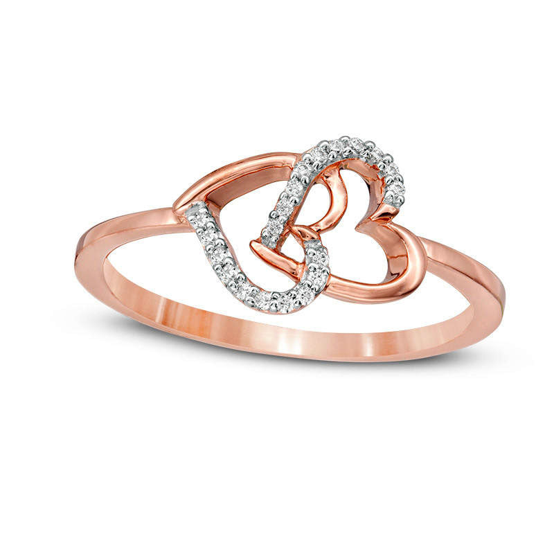 0.05 CT. T.W. Natural Diamond Interlocking Hearts Ring in Solid 10K Rose Gold
