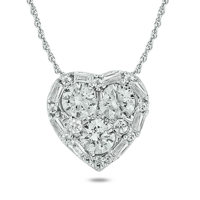 0.63 CT. T.W. Baguette and Round Natural Diamond Heart Frame Pendant in 10K White Gold
