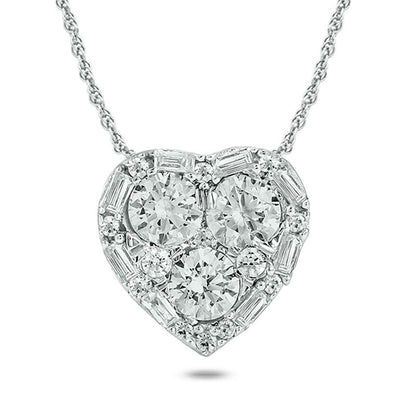 0.63 CT. T.W. Baguette and Round Natural Diamond Heart Frame Pendant in 10K White Gold