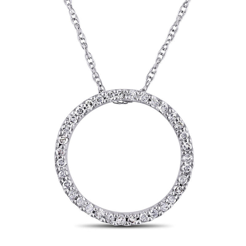 0.13 CT. T.W. Natural Diamond Open Circle Pendant in 10K White Gold - 17