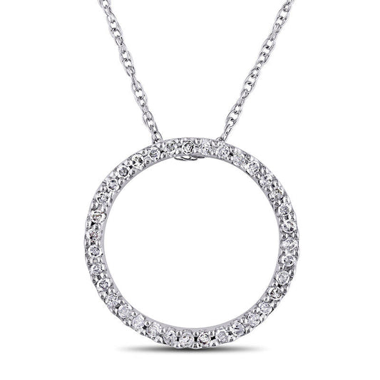 0.13 CT. T.W. Natural Diamond Open Circle Pendant in 10K White Gold - 17