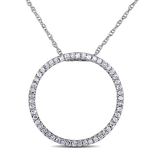 0.25 CT. T.W. Natural Diamond Open Circle Pendant in 10K White Gold - 17