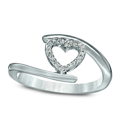 0.07 CT. T.W. Natural Diamond Heart Outline Bypass Ring in Sterling Silver