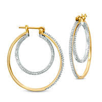 0.5 CT. T.W. Diamond Double Hoop Earrings in Sterling Silver with 14K Gold Plate