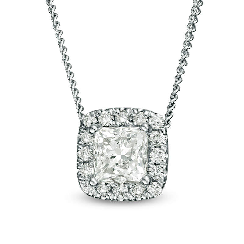 0.33 CT. T.W. Princess-Cut Natural Diamond Frame Pendant in 14K White Gold
