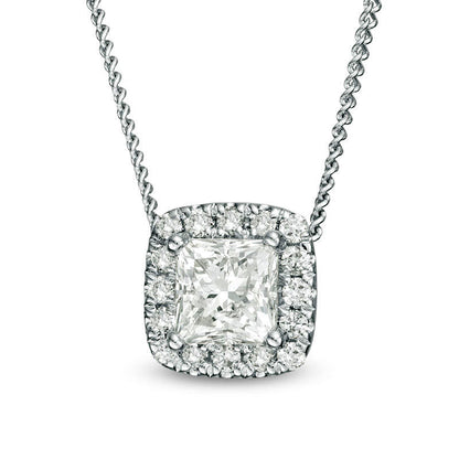 0.33 CT. T.W. Princess-Cut Natural Diamond Frame Pendant in 14K White Gold