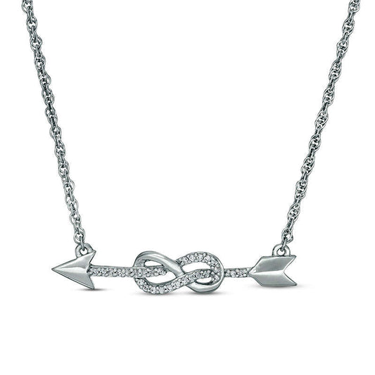 0.07 CT. T.W. Natural Diamond Arrow Infinity Knot Necklace in Sterling Silver - 16.75