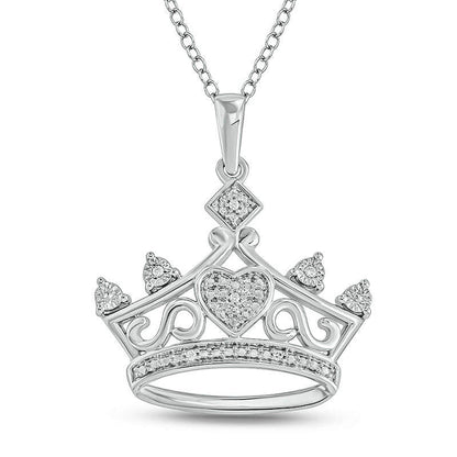 Natural Diamond Accent Heart Crown Pendant in Sterling Silver