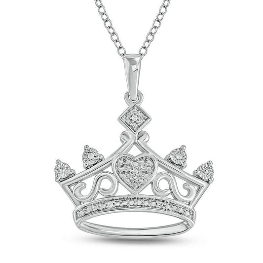 Natural Diamond Accent Heart Crown Pendant in Sterling Silver