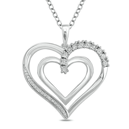 Natural Diamond Accent Double Heart Outline Pendant in Sterling Silver