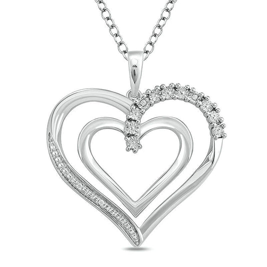 Natural Diamond Accent Double Heart Outline Pendant in Sterling Silver