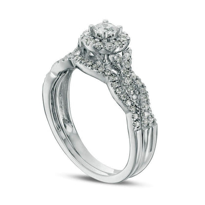 0.50 CT. T.W. Natural Diamond Frame Twist Bridal Engagement Ring Set in Solid 10K White Gold