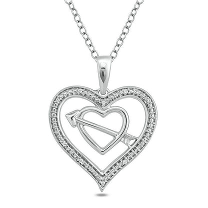 Natural Diamond Accent Double Heart with Arrow Pendant in Sterling Silver