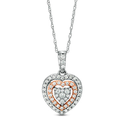 0.25 CT. T.W. Natural Diamond Double Frame Heart Pendant in 10K Two-Tone Gold