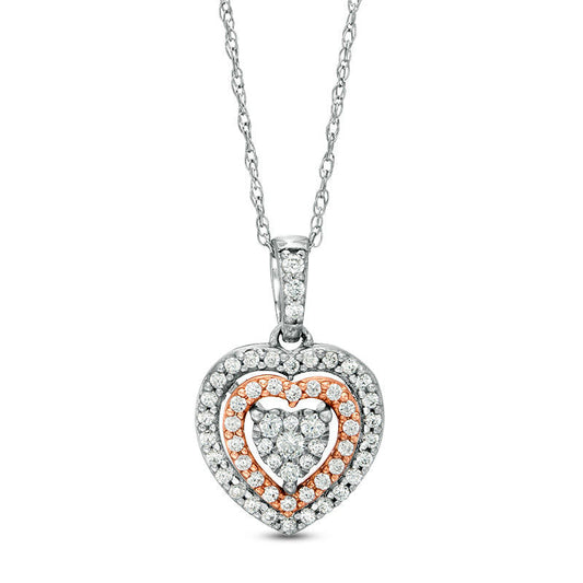 0.25 CT. T.W. Natural Diamond Double Frame Heart Pendant in 10K Two-Tone Gold