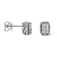 Emerald-Cut White Topaz and Diamond Accent Frame Stud Earrings in Sterling Silver