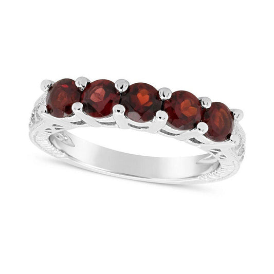 4.0mm Garnet Five Stone Antique Vintage-Style Ring in Sterling Silver