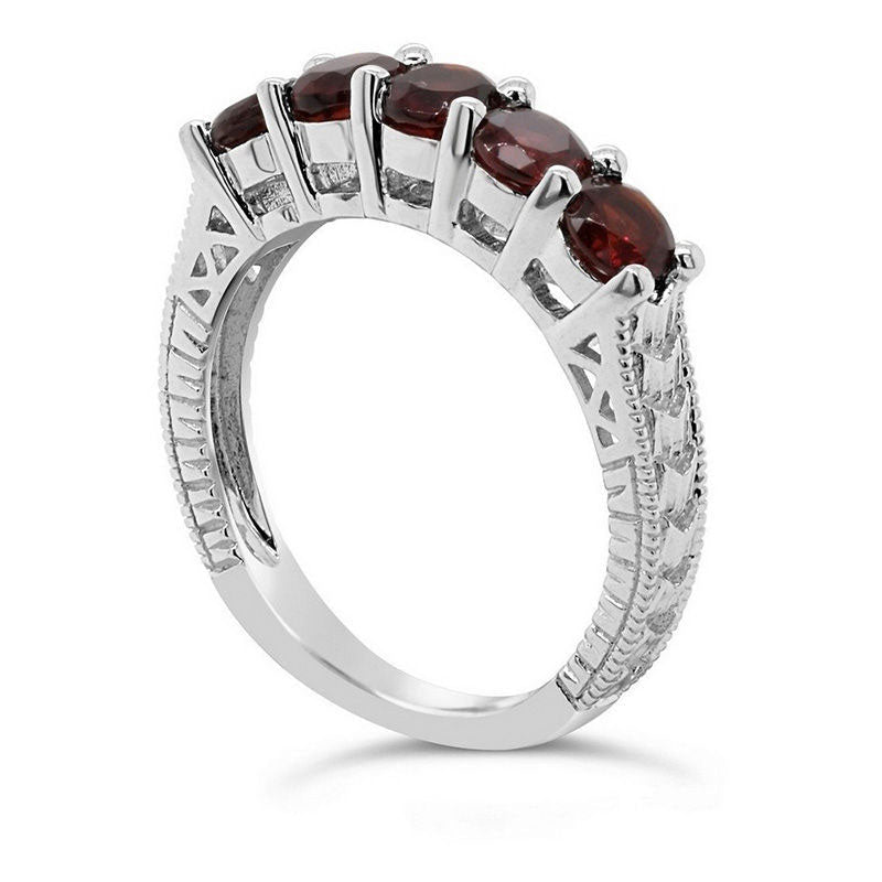 4.0mm Garnet Five Stone Antique Vintage-Style Ring in Sterling Silver