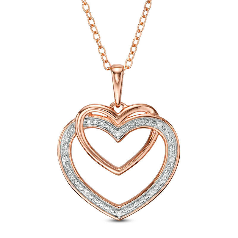 Natural Diamond Accent Interlocking Hearts Pendant in Sterling Silver with 14K Rose Gold Plate