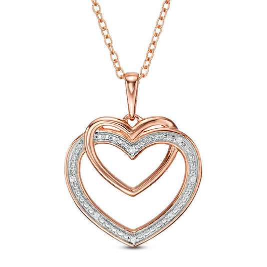 Natural Diamond Accent Interlocking Hearts Pendant in Sterling Silver with 14K Rose Gold Plate