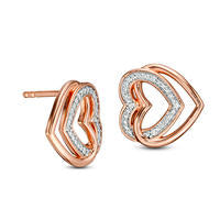 Diamond Accent Interlocking Hearts Stud Earrings in Sterling Silver with 14K Rose Gold Plate