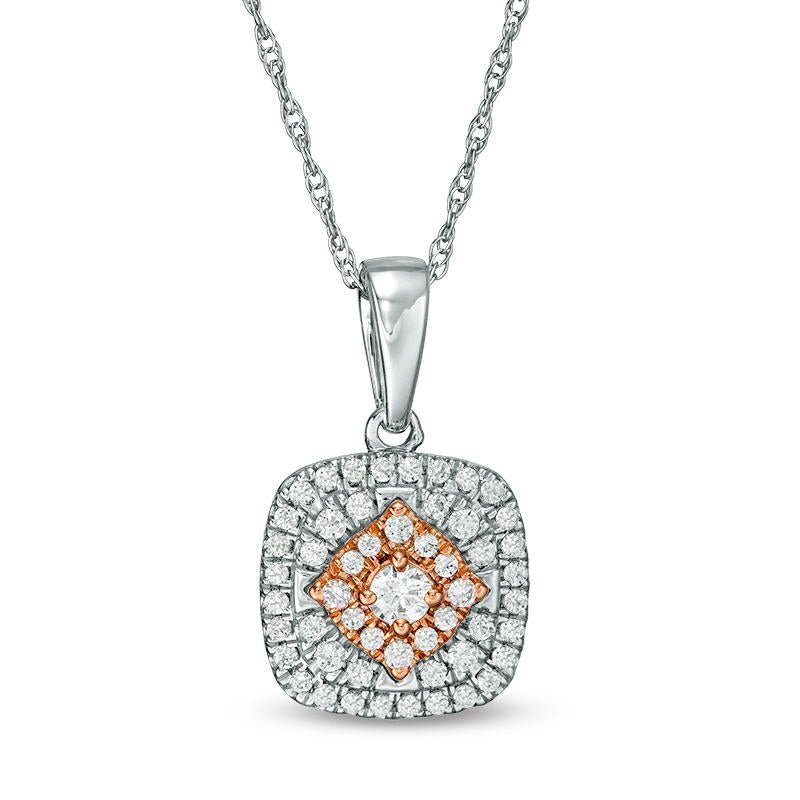0.33 CT. T.W. Composite Natural Diamond Double Cushion Frame Pendant in 10K Two-Tone Gold