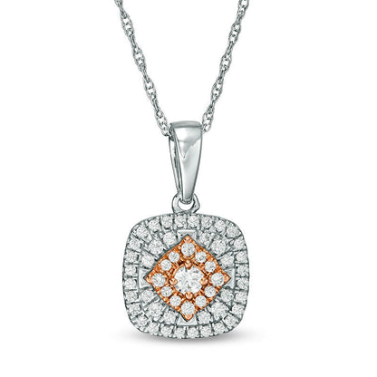 0.33 CT. T.W. Composite Natural Diamond Double Cushion Frame Pendant in 10K Two-Tone Gold