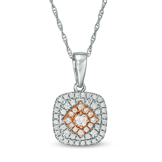 0.33 CT. T.W. Composite Natural Diamond Double Cushion Frame Pendant in 10K Two-Tone Gold