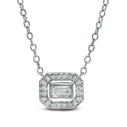 0.25 CT. T.W. Certified Emerald-Cut Natural Diamond Frame Necklace in 14K White Gold (I/I1)