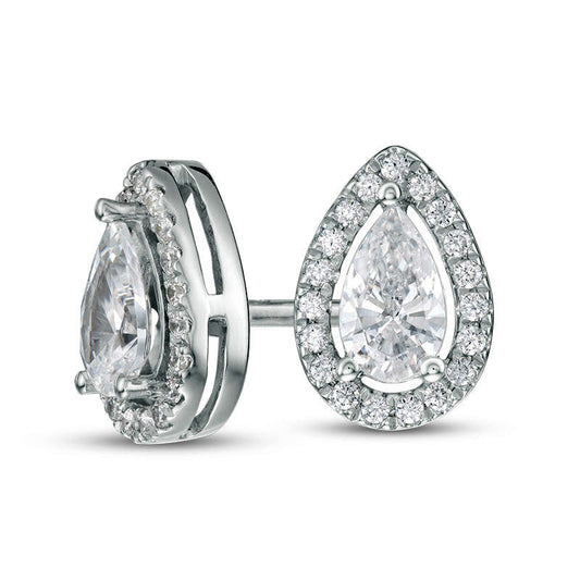0.5 CT. T.W. Certified Pear-Shaped Diamond Frame Stud Earrings in 14K White Gold (I/I1)