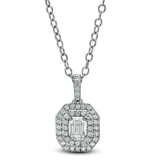 0.25 CT. T.W. Certified Emerald-Cut Natural Diamond Double Frame Pendant in 14K White Gold (I/SI2)