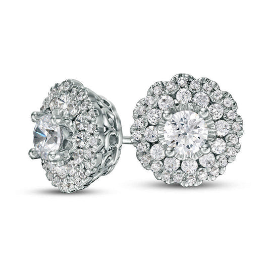 1 CT. T.W. Certified Diamond Scallop Frame Stud Earrings in 14K White Gold (I/I1)